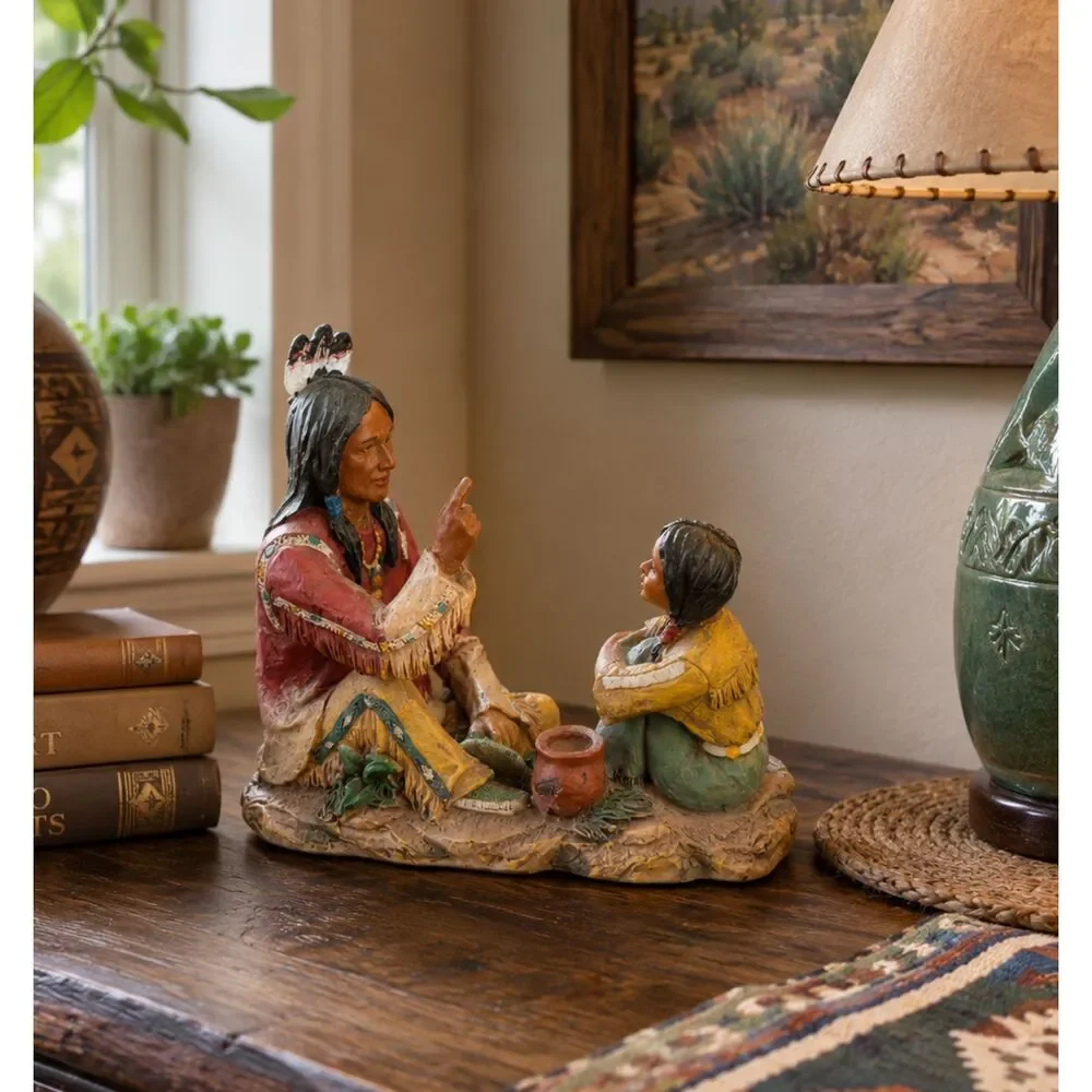 Vintage Native American Storyteller Figurine Elder & Child Southwestern Decor